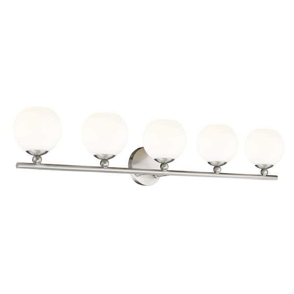 Neoma Vanity, 5-Light, 38.25 In.W X 6.75 In.L X 7.25 In.H, Brushed Nickel  /Opal Etched